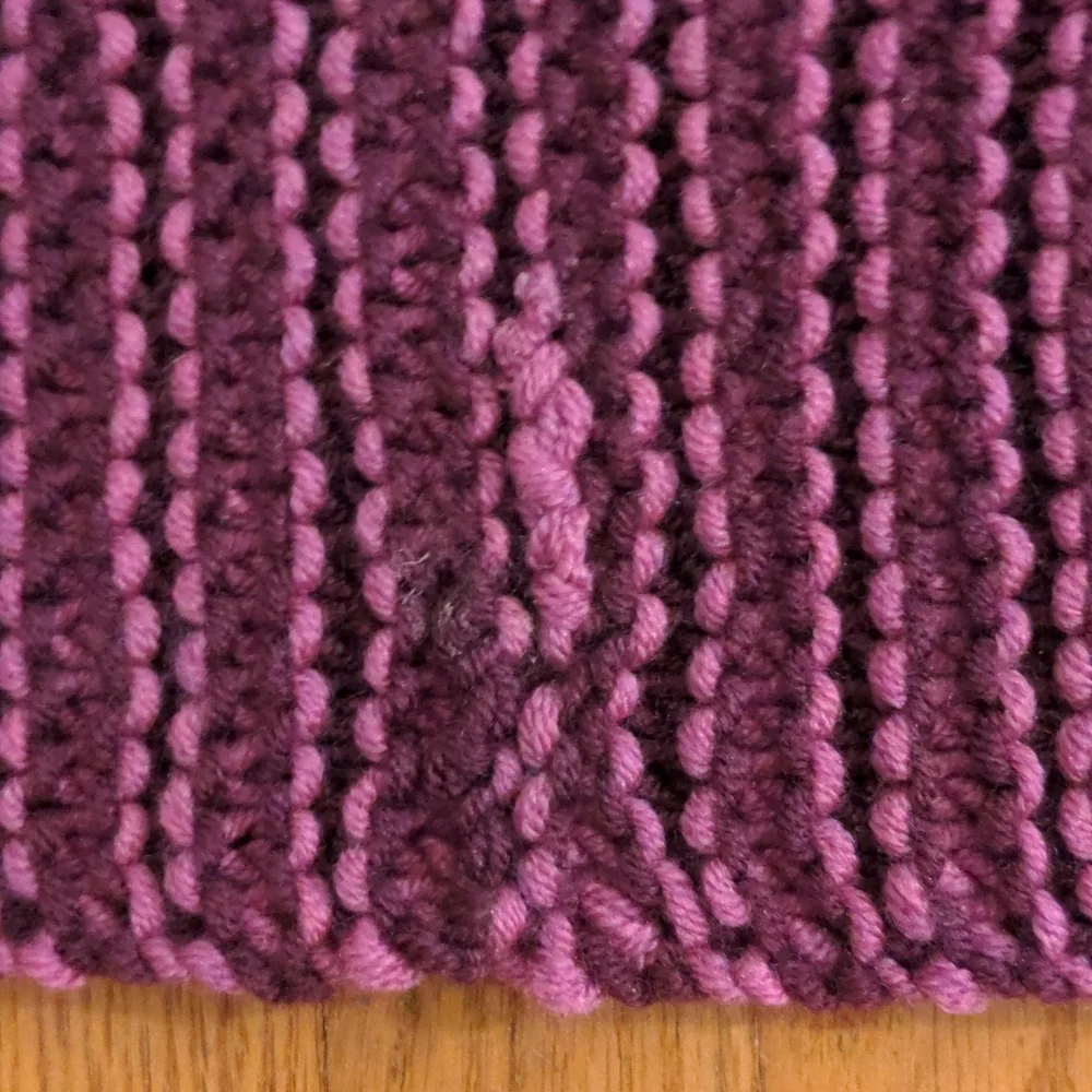 Hand Knit Plum and Fuschia Wool Acrylic Blend Blanket Scarf With FRINGE - Picture 7 of 8